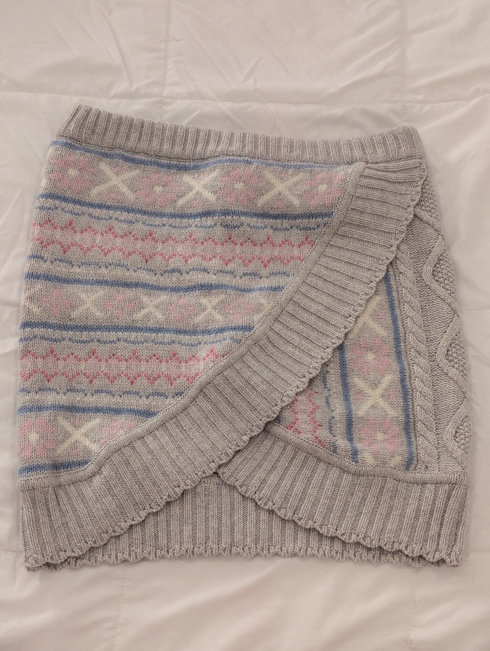 Loveshack fancy Grey Knit Wrap Skirt with Pastel Fair Isle Pattern